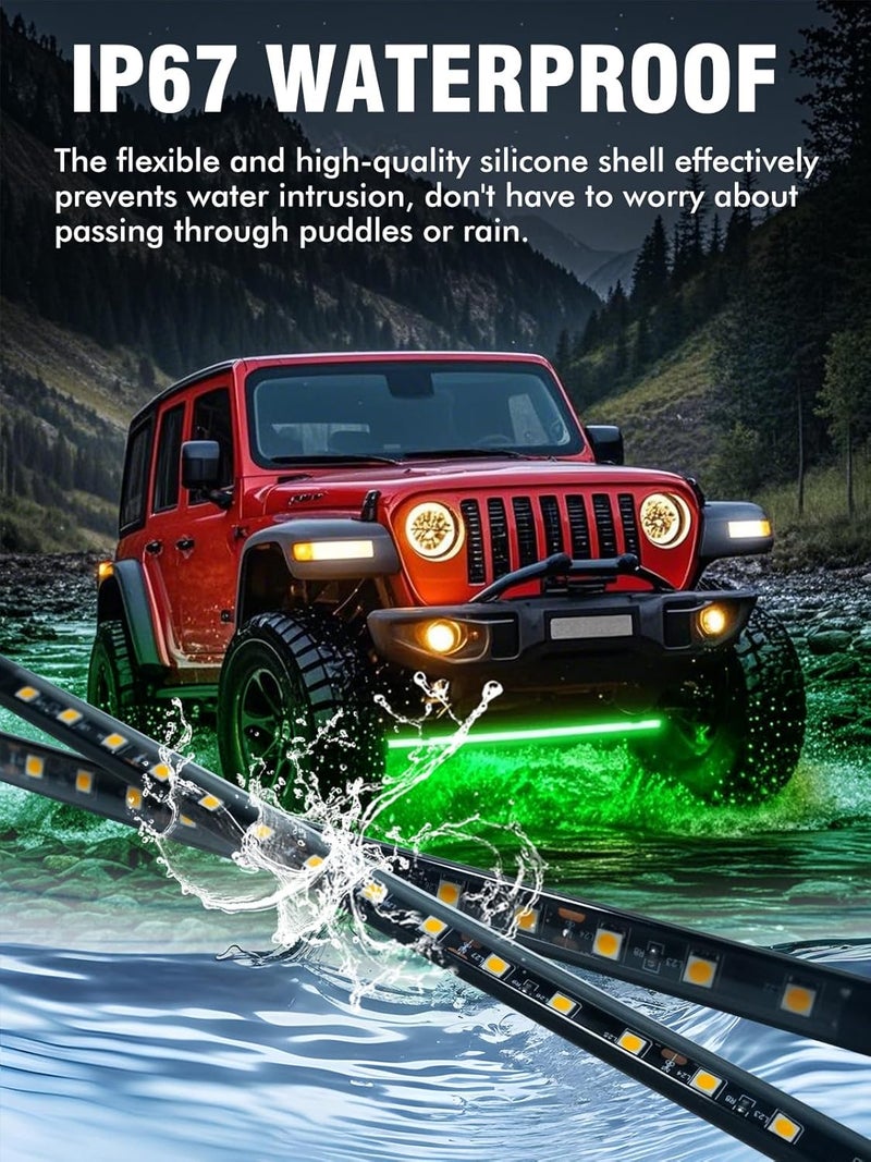 LEYMANRIYA 8 Pcs Car Led Light Strip IP67 Waterproof 11" Flexible Led Lights Underglow 12V for Car Motorcycle Boat Golf Cart Interior Exterior Decoration - Green - Image 5